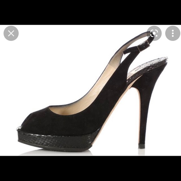 LIKE NEW Jimmy Choo suede/snake black sling back - Picture 2 of 7